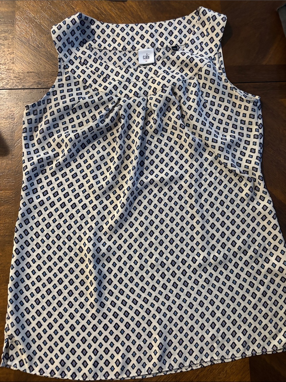 CAbi Navy and Cream Sleeveless Geometric Print Camisole